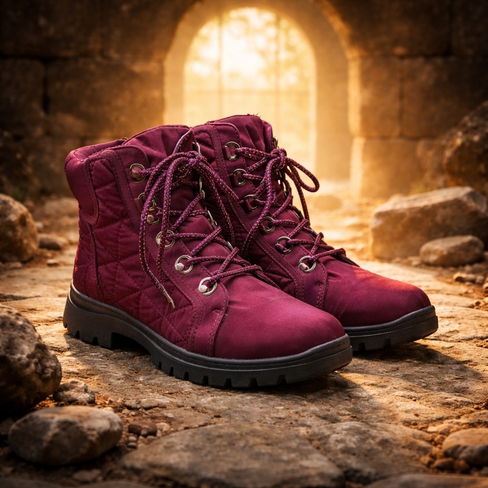 Sun + Stone Maroon Lace-Up /Zip Boots Size 7.5